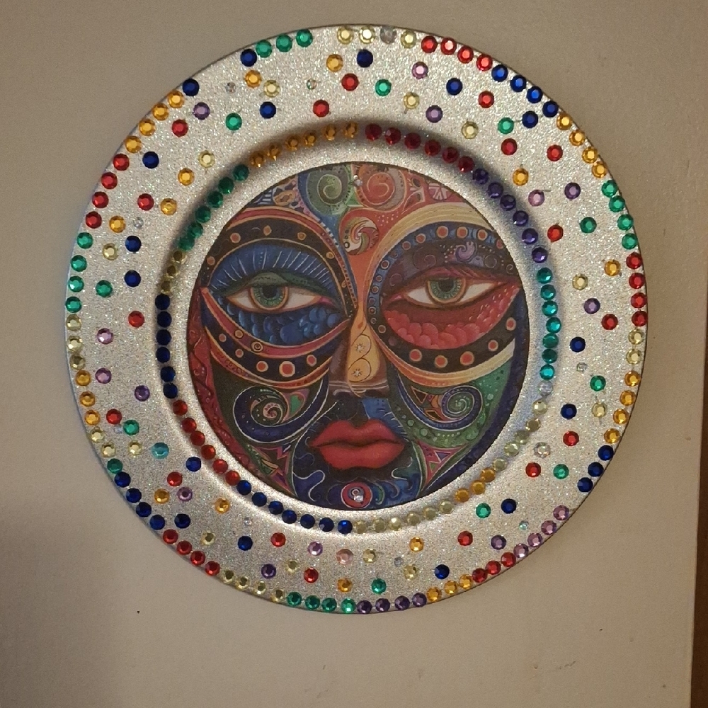 Hand Crafted Silver and Multicolor Face Art Plate